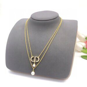 Dior CD Letter Pearl Multi-layered Layered Dangling Necklace for Women